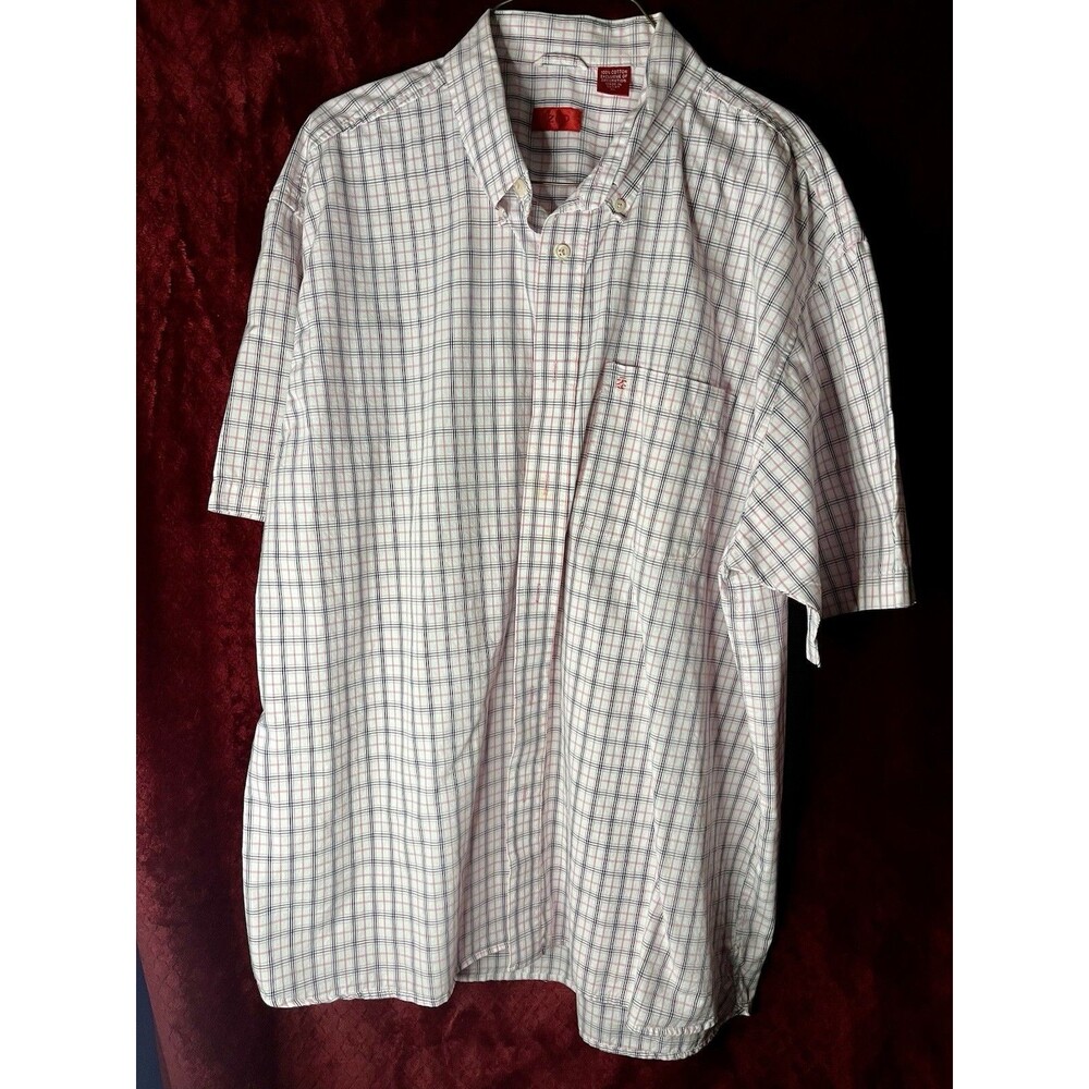 IZOD XL Button Front Short Sleeve Shirt Pink Plaid
